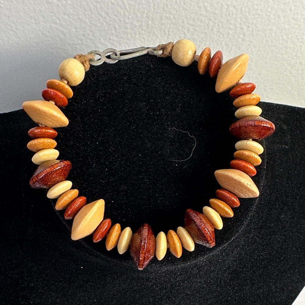 Rustic Wooden Bead Bracelet - Warm Earth Tones
